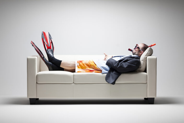 man in skuba gear on couch