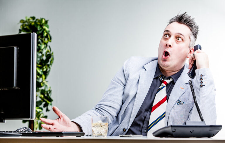 has to listen to talking salesperson go on and on
