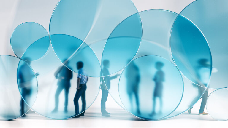 transparent concept saas sales leadership and recruits standing behind glass