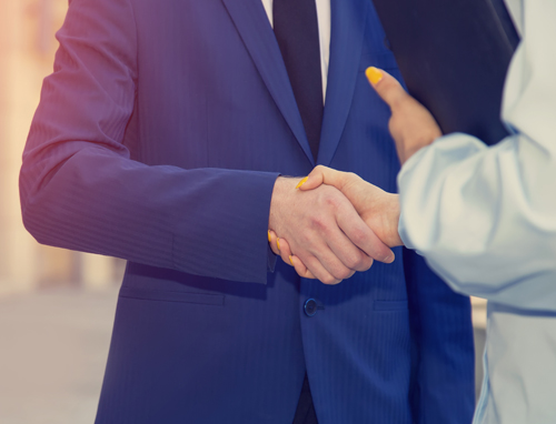 Two business people shaking hands.