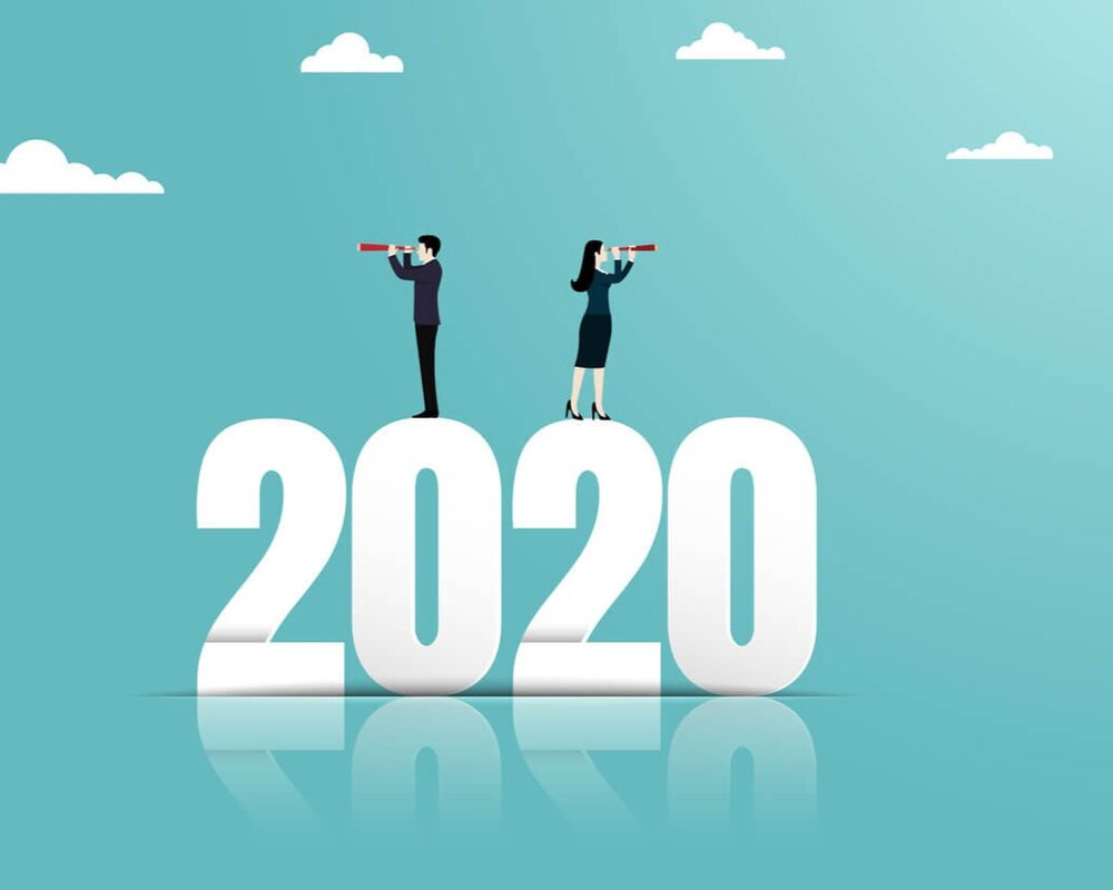 illustration 2020 people looking telescope