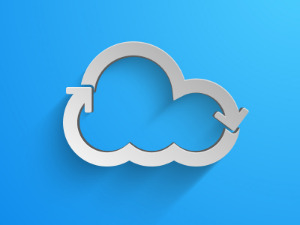 Blue cloud graphic. SaaS cloud.