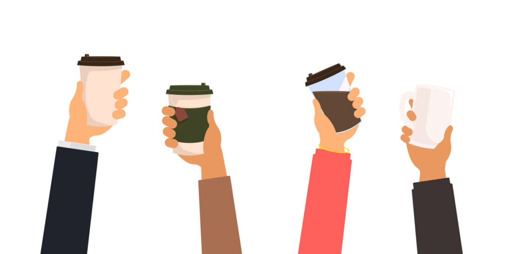 people holding up coffee