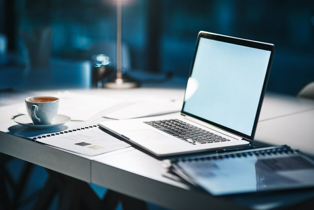 clean desk with laptop