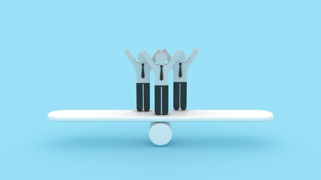 Seesaw with Pictogram Cartoon People - Colored Background - 3D Rendering