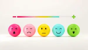 Employees choose emoji emoticons happy mood on emotions satisfaction meter, evaluation, Increase rating, Satisfaction and best excellent services rating concept, Feedback concept design, 3d render.